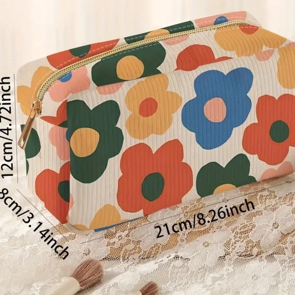 NEW| Colorful Flower Pattern Zipper Versatile Cosmetic Bag Travel Toiletry Pouch - Picture 5 of 5